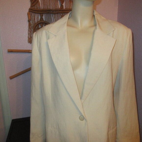 90s Vtg Linen Blend Blazer Size 18W Jacket Lined Neutral Minimalist Career NEW - Picture 2 of 12